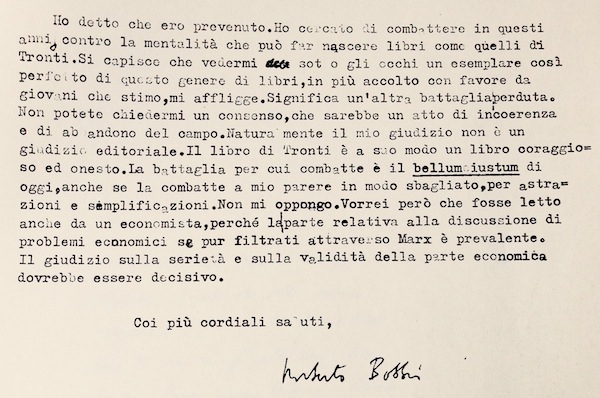 Norberto Bobbio su "Operai e capitale" di Mario Tronti, 1964.